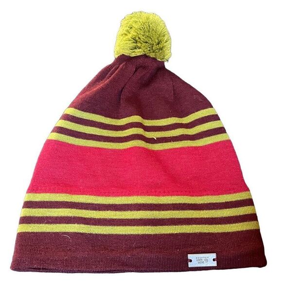 Mountain Hardware Unisex Hat Knit Beanie OS Pompom Olive Green Brick Red Maroon - Picture 1 of 4